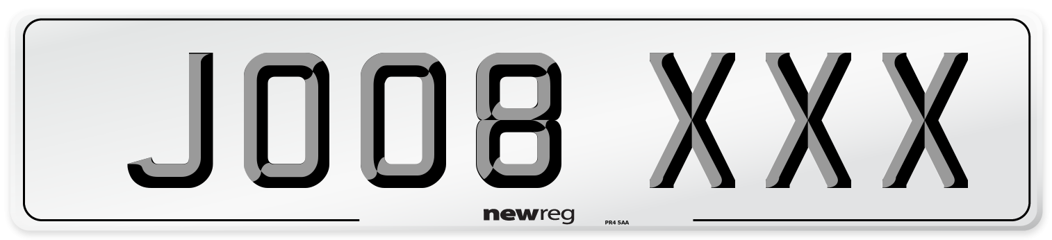 JO08 XXX Number Plate from New Reg